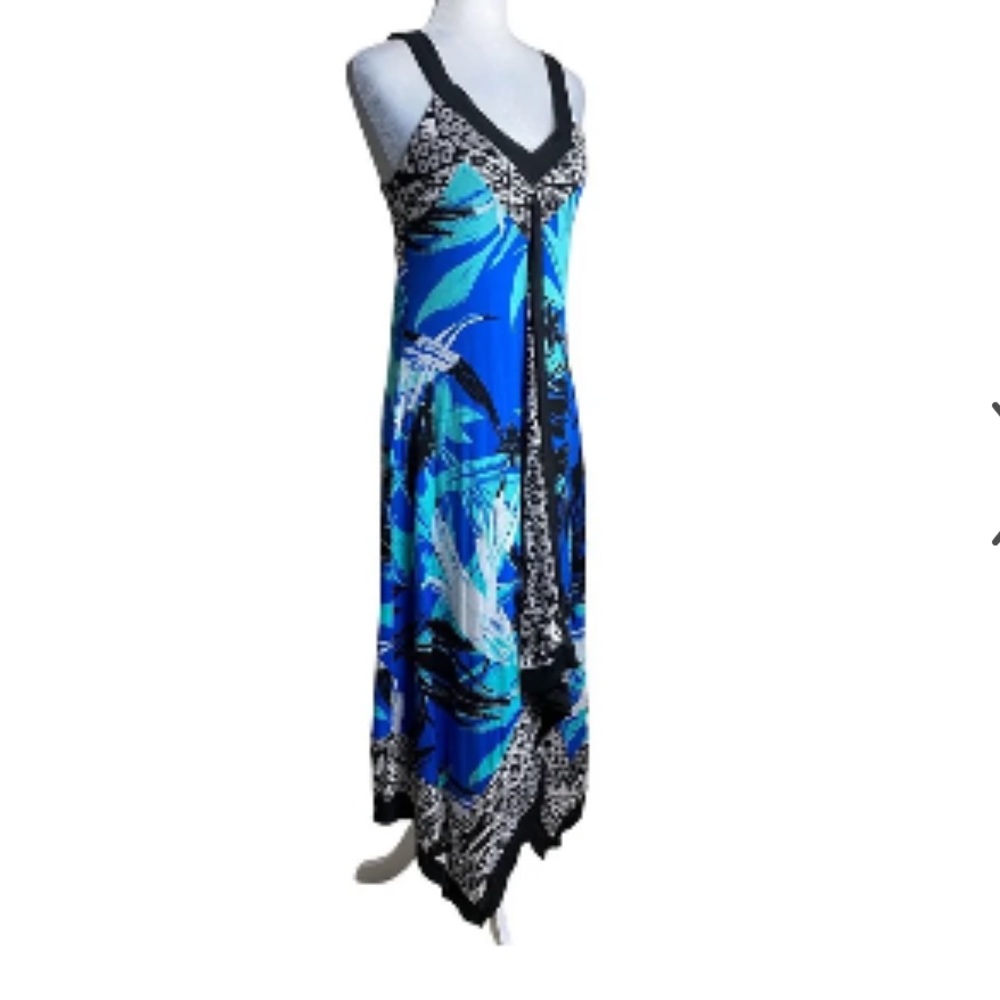 Size 16 - Crossroads Printed Ruffle Maxi Dress blue, black, teal with white - Picture 2 of 10